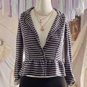 Rewind Blue and Gray Flare Button 2010s Blazer